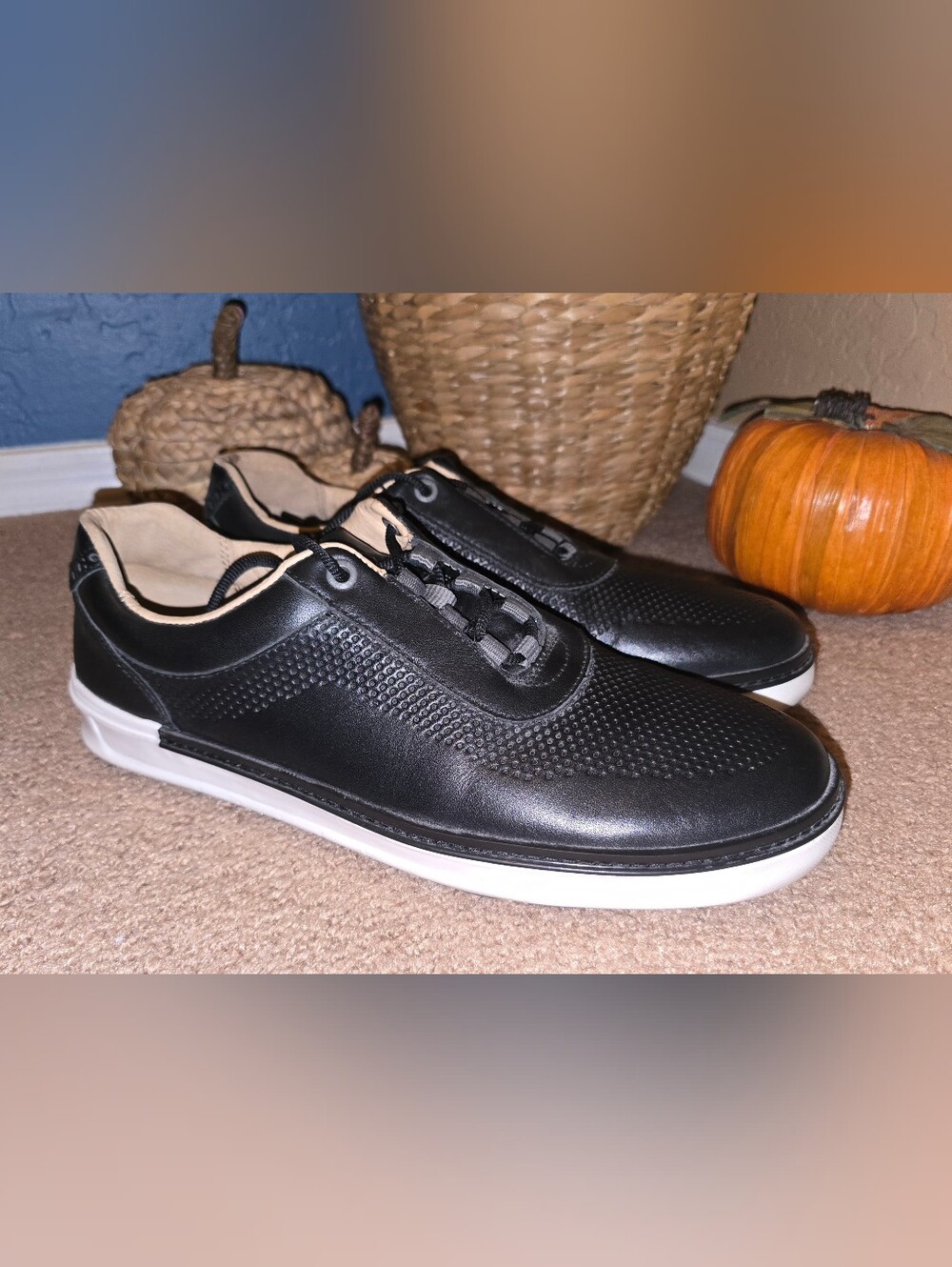 Johnston & Murphy Black Leather Golf Shoes And Sneakers with White Sole